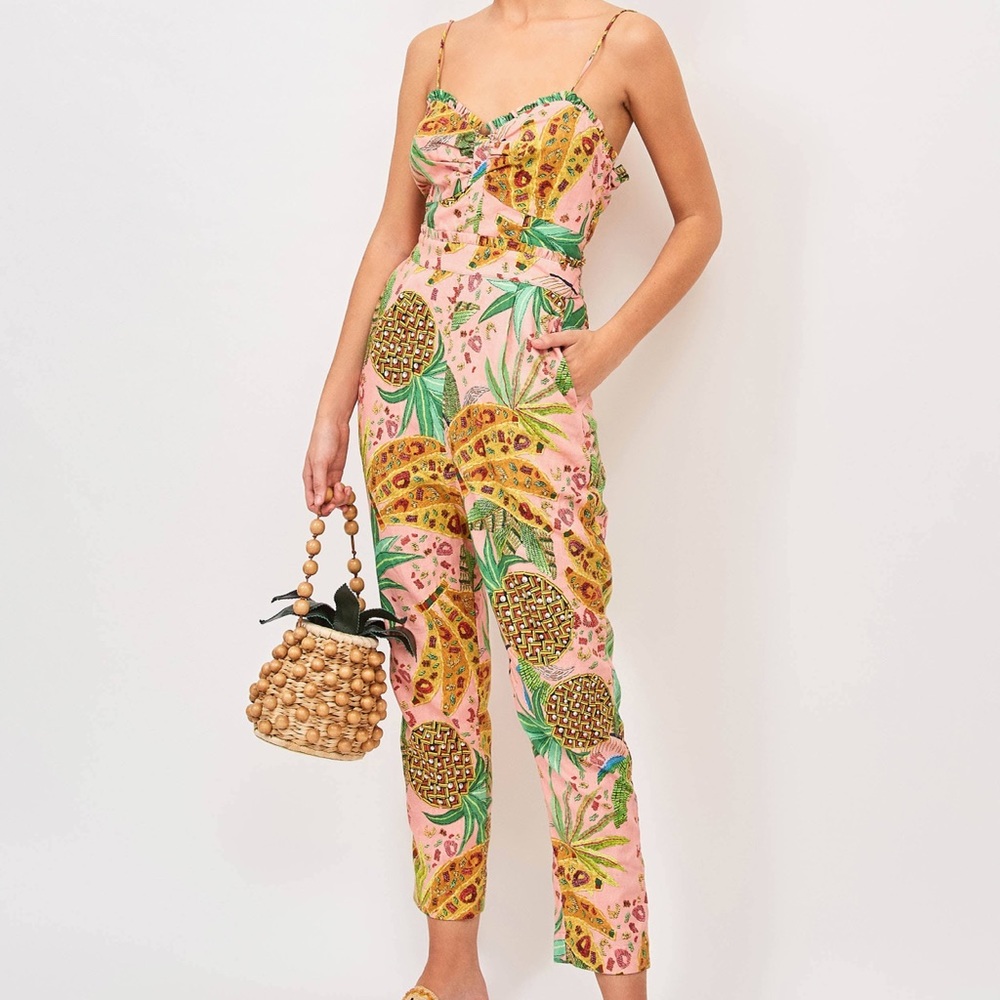 FARM RIO Mixed Fruits Pink Jumpsuit (NWT)
